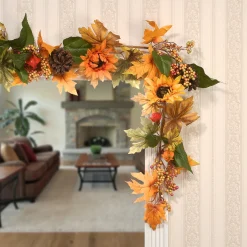 6 ft. Fall Garland with Sunflowers, Pinecones, Berry Clusters, Maple Leaves