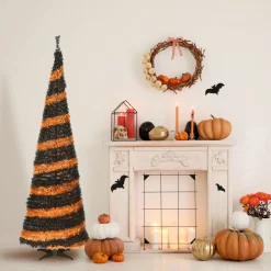 7.5 ft. Halloween Black and Orange Tinsel Tree