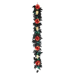 6 ft. Halloween Boo-tiful Garland with Orange Dahlia Flowers, White Skulls, LED Lights