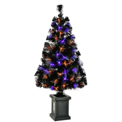 4 ft. Halloween Pre Lit Black Tree Decoration with Fiber Optic, LED Lights