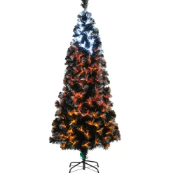 6 ft. Halloween Pre-Lit Black Tree with Fiber Optic, Candy Corn LED Lights
