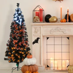 6 ft. Halloween Pre-Lit Black Tree with Fiber Optic, Candy Corn LED Lights