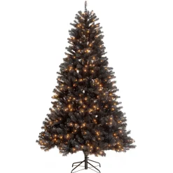 7 ft. Halloween Pre-Lit North Valley Spruce Full Black Tree with White Lights