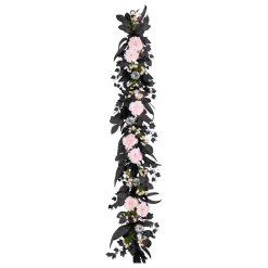6 ft. Halloween Pretty Morbid Pink Carnation Wreath with Silver Pumpkins