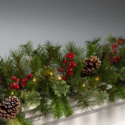 9 ft. Iced Berry Pine Garland with LED Lights