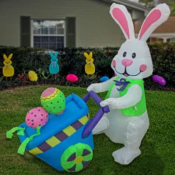 4 ft. Inflatable Easter Bunny with Wheelbarrow Decoration