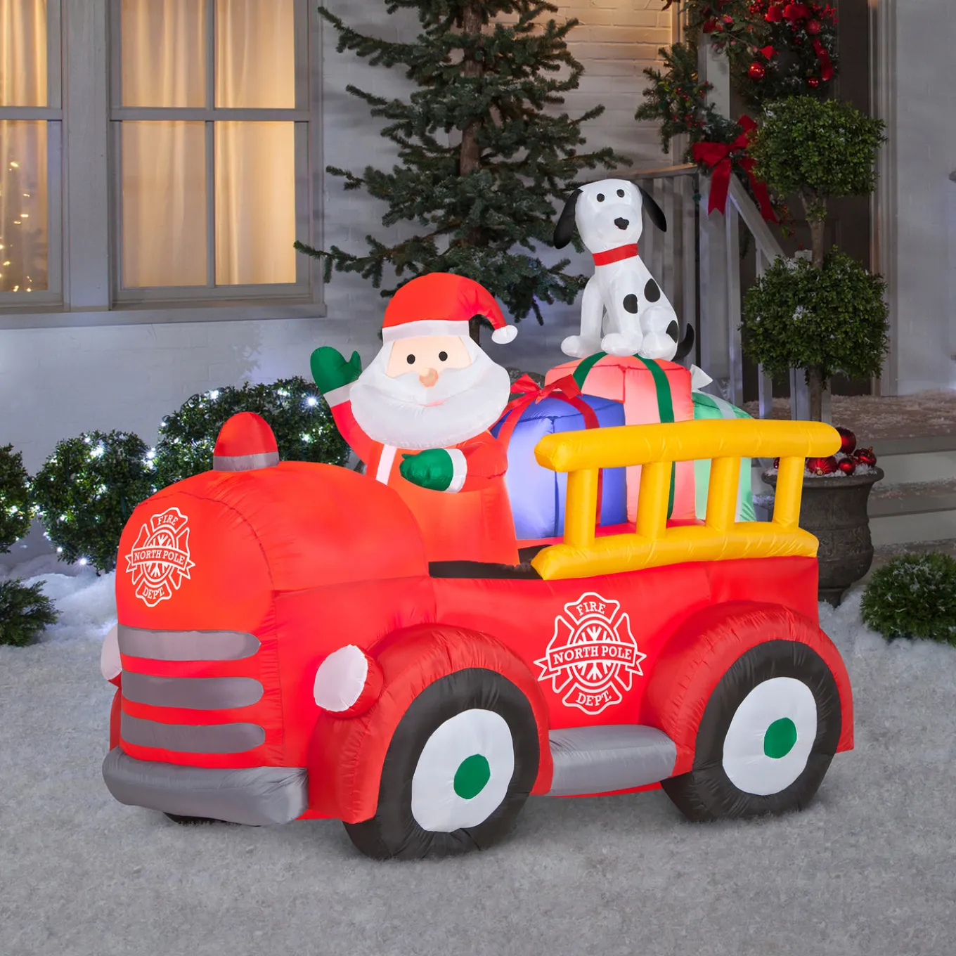 6 ft. Inflatable Santa in Vintage Firetruck with LED Lights