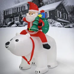 6 ft. Inflatable Santa Riding Polar Bear