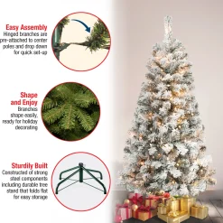 4.5 ft. Pre-Lit Acacia Flocked Tree with Clear Lights