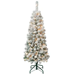 4.5 ft. Pre-Lit Acacia Pencil Slim Flocked Tree with Clear Lights
