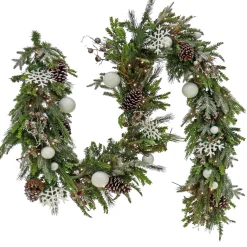 9 ft. Pre-Lit Alpine Decorated Garland with Warm White LED Lights