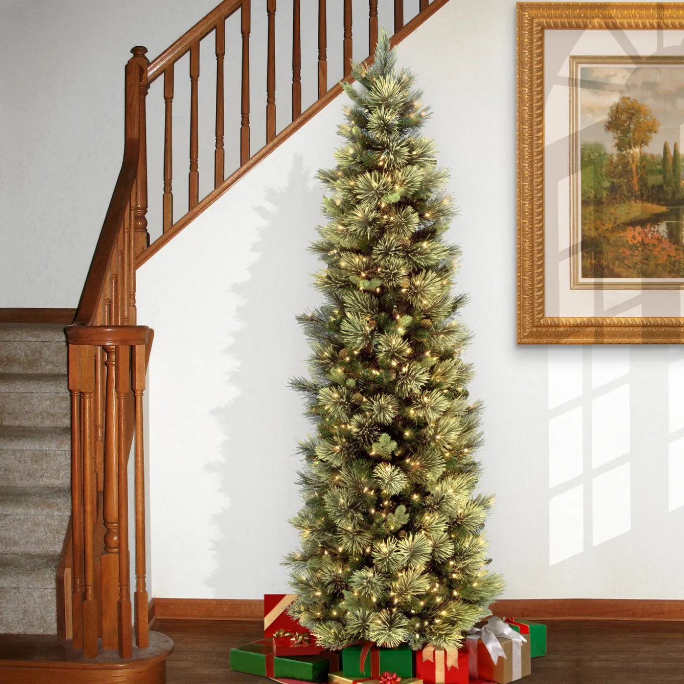7 ft. Pre-Lit Carolina Pine Slim Tree with Clear Lights
