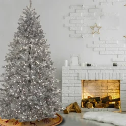 7.5 ft. Pre-Lit Christmas Matt Silver Metallic Tree