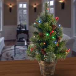 2 ft. Pre-Lit Crestwood Spruce Tree with Multicolor LED Lights