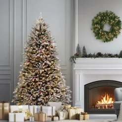 7.5 ft. Pre-Lit Dunhill Fir Flocked Tree with 750 Clear Lights