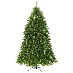 7.5 ft. Pre-Lit Dunhill Fir Shimmer Tree Silver Tinsel with Dual Color LED Lights