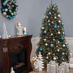 7.5 ft. Pre-Lit Dunhill Fir Snowy Blue Tree with Clear Lights