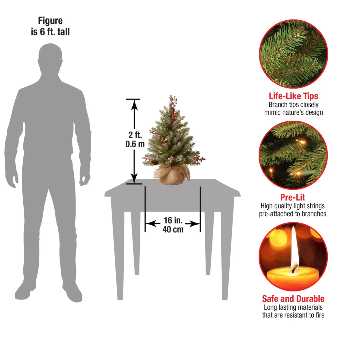 2 ft. Pre-Lit Dunhill Fir Tree with LED Lights