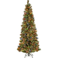 7 ft. Pre-Lit Glistening Pine Pencil Slim Tree with Multicolor Lights