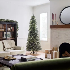 7.5 ft. Pre-Lit Glittery Bristle Slim Tree with LED Lights