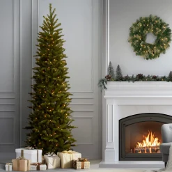 7.5 ft. Pre-Lit Grande Fir Pencil Slim Tree with Clear Lights