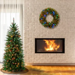 4.5 ft. Pre-Lit Kingswood Fir Pencil Tree with Multicolor Lights