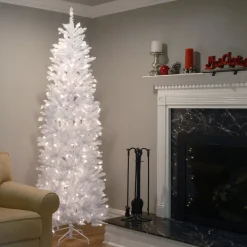 7.5 ft. Pre-Lit Kingswood Fir White Pencil Tree with Clear Lights