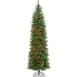 7.5 ft. Pre-Lit Kingswood Fir Pencil Tree with Multicolor Lights