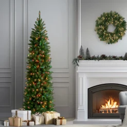 7.5 ft. Pre-Lit Kingswood Fir Pencil Tree with Multicolor Lights