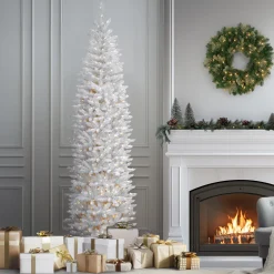 9 ft. Pre-Lit Kingswood Fir White Pencil Tree with Clear Lights