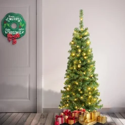 4.5 ft. Pre-lit Linden Spruce Wrapped Tree with Warm White LED Lights