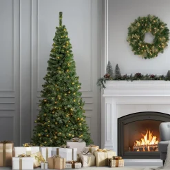 7.5 ft. Pre-Lit Linden Spruce Slim Tree with LED Lights