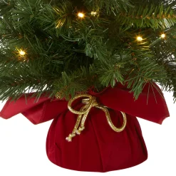 2 ft. Pre-Lit Majestic Fir Tree with LED Lights, Red Base