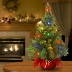 2 ft. Pre-Lit Majestic Fir Tree with Multicolor LED Lights, Red Base