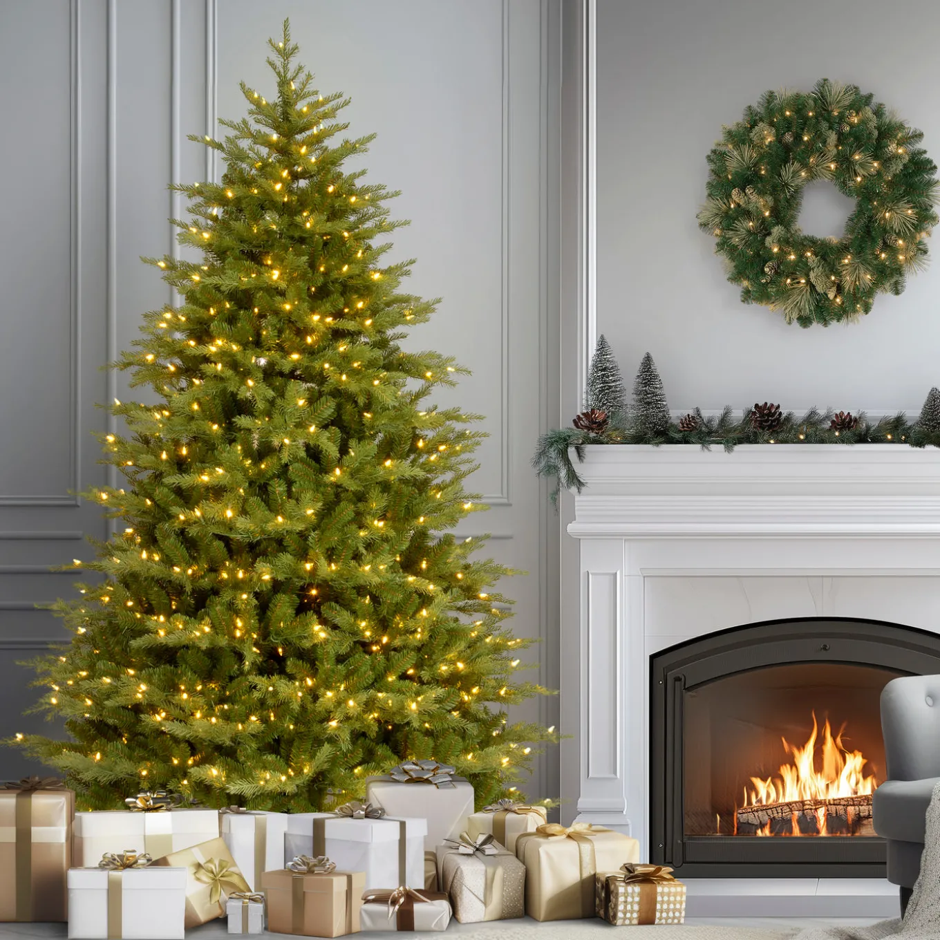 9 ft. Pre-Lit Nordic Spruce Medium Tree with Clear Lights