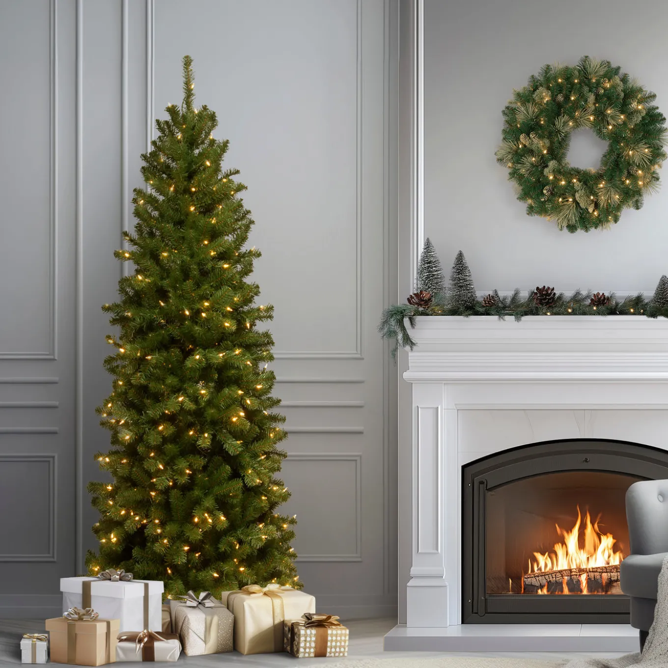 6 ft. Pre-Lit North Valley Spruce Pencil Slim Tree with Clear Lights