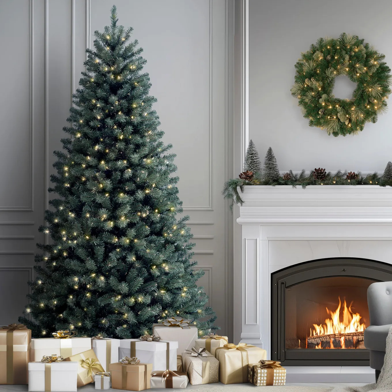 7.5 ft. Pre-Lit North Valley Spruce Blue Tree with Clear Lights