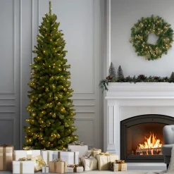 7.5 ft. Pre-Lit North Valley Spruce Pencil Slim Tree with Clear Lights