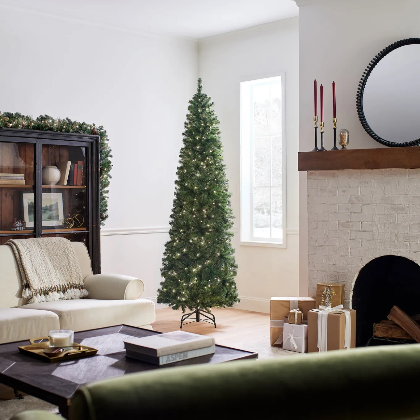 7.5 ft. Pre-Lit North Valley Spruce Pencil Slim Tree with Clear Lights