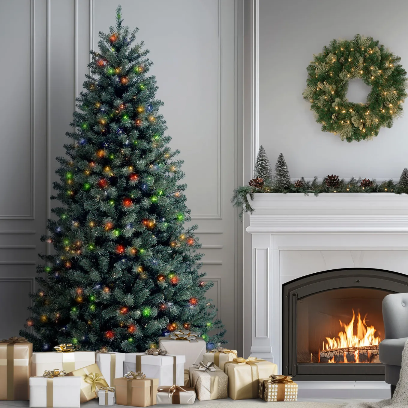 7.5 ft. Pre-Lit North Valley Spruce Blue Tree with Multicolor Lights