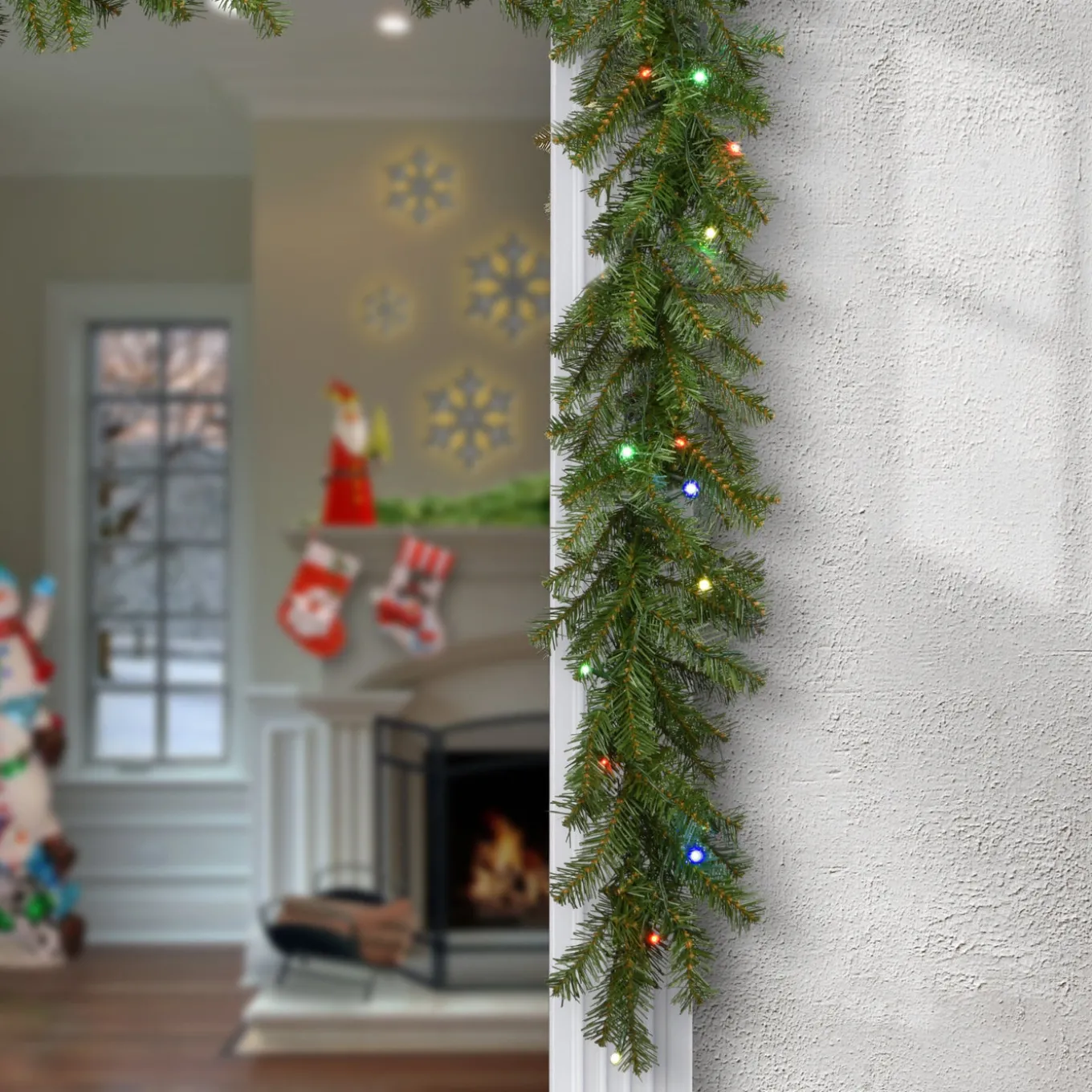 9 ft. Pre-Lit Norwood Fir Garland with Battery Operated Multicolor LED Lights