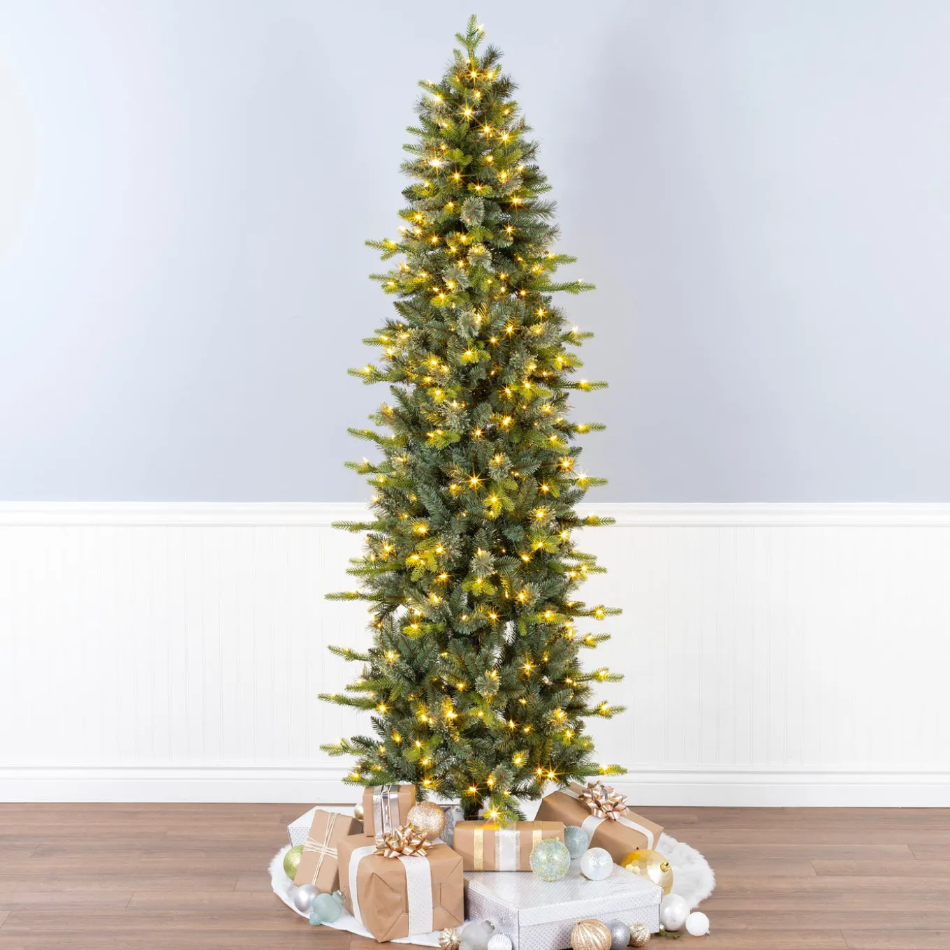 7.5 ft. Pre-Lit Prancer Fir Pencil Slim Tree with Clear Lights