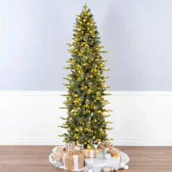 7.5 ft. Pre-Lit Prancer Fir Pencil Slim Tree with Clear Lights