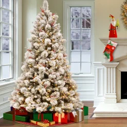 7.5 ft. Pre-Lit Snowy Bedford Pine Tree with Clear Lights