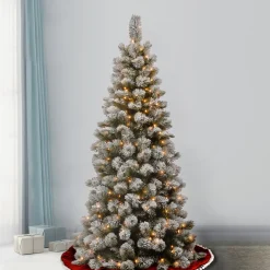 7.5 ft. Pre-Lit Snowy Bristle Pine Slim Tree with Clear Lights