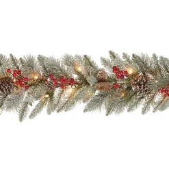 9 ft. Pre-Lit Snowy Bristle Berry Garland with Clear Lights