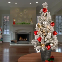 2 ft. Pre-Lit Snowy Bristle Pine Tree with LED Lights