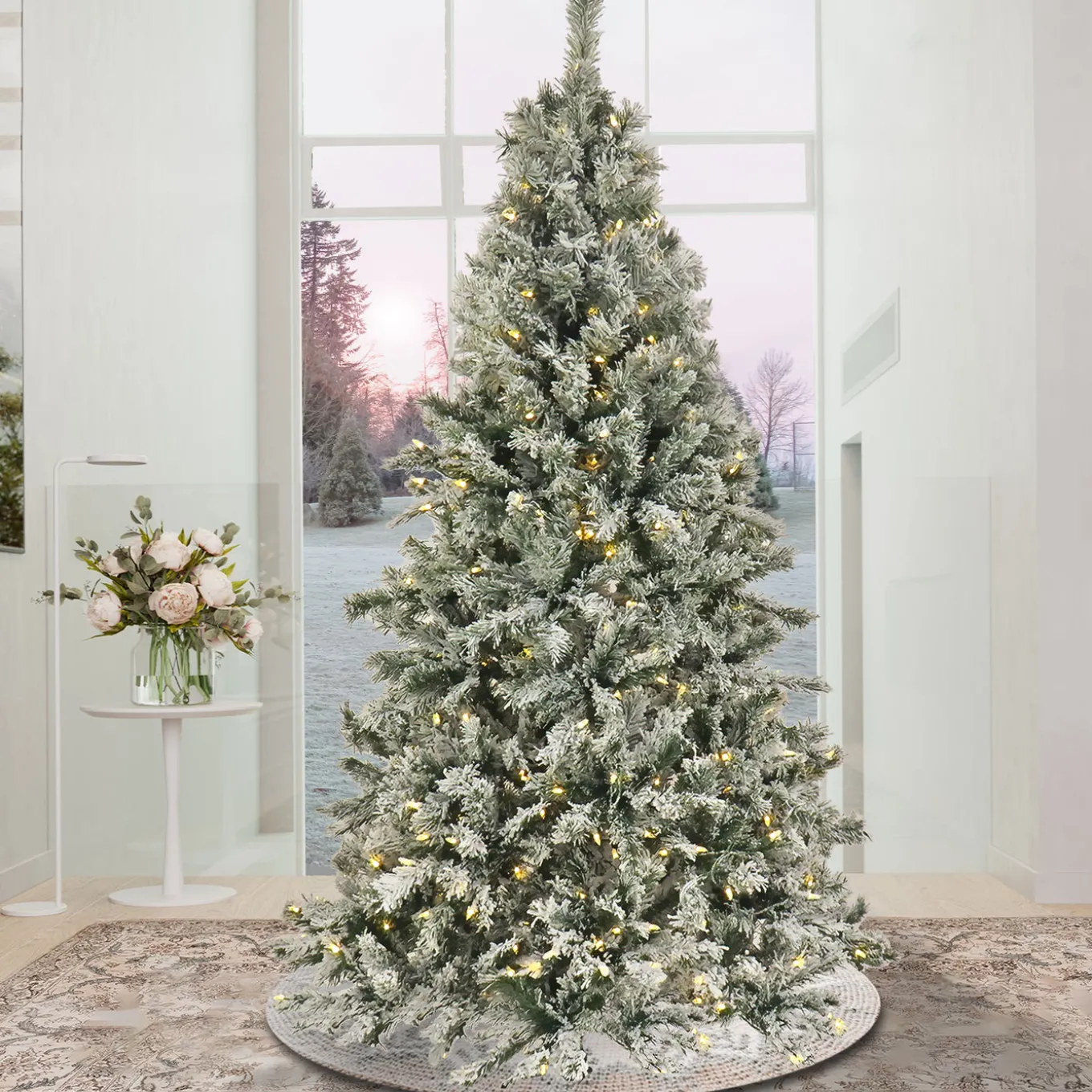 9 ft. Pre-Lit Snowy Harwich Hinged Tree with PowerConnect Warm White LED Lights