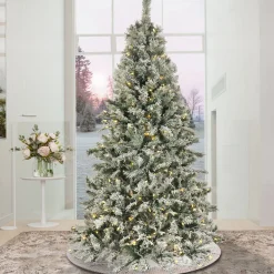9 ft. Pre-Lit Snowy Harwich Hinged Tree with PowerConnect Warm White LED Lights