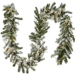 9 ft. Pre-Lit Snowy Sheffield Spruce Garland with LED Lights